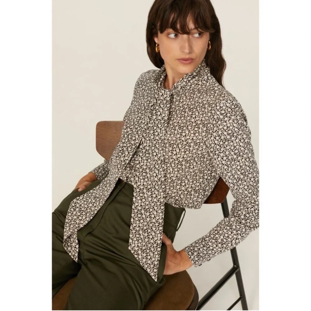 Tory Burch ditsy floral silk tie blouse